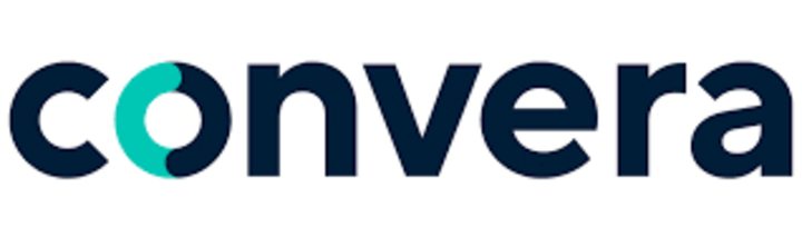 Convera logo with dark blue text and a teal accent circle.